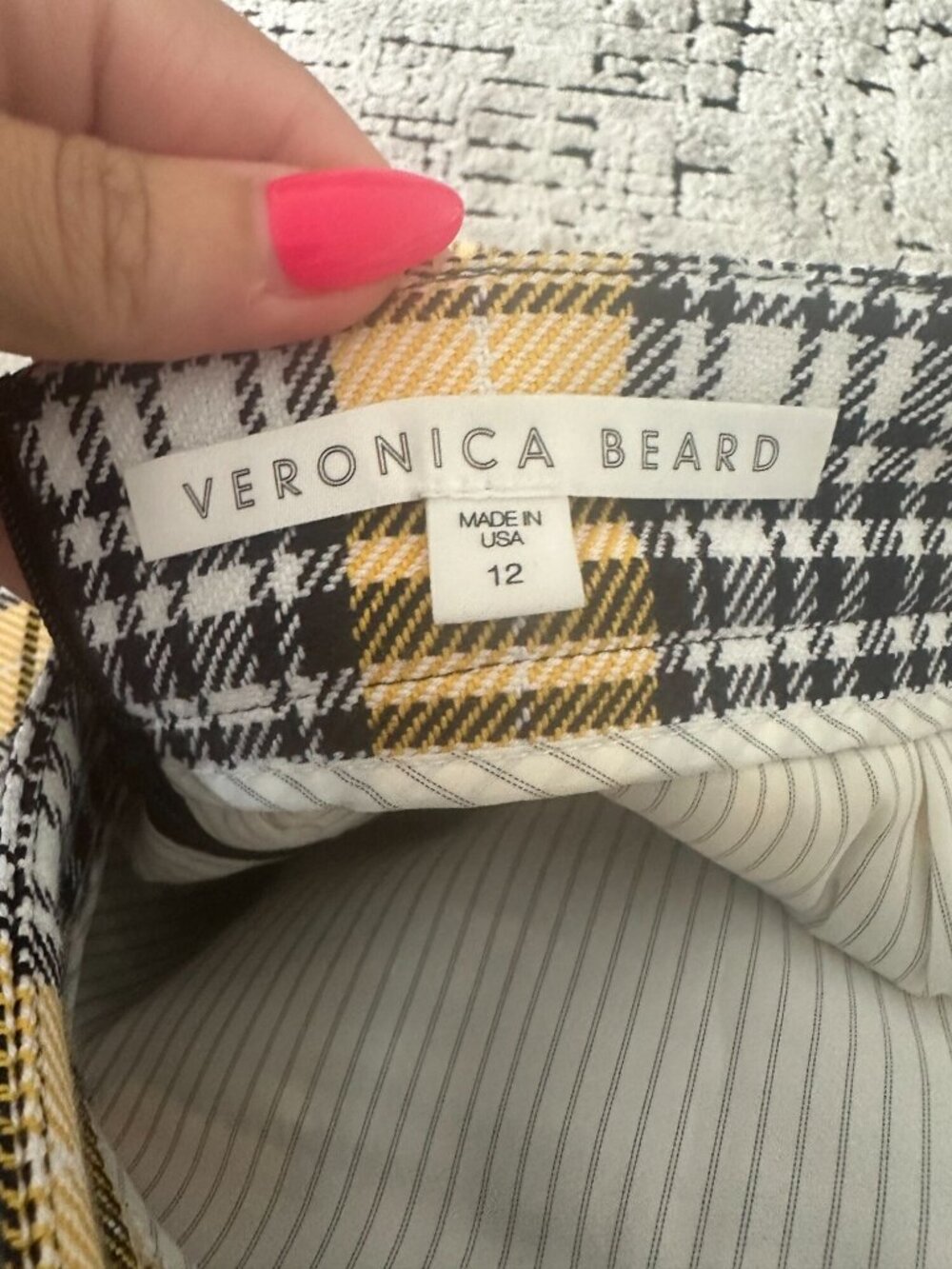 VERONICA BEARD Yellow Black Plaid Button Skirt Size 12 - Picture 8 of 8